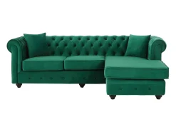 Vente-unique Sofá de canto chesterfield reversível em veludo TOLEDO Verde