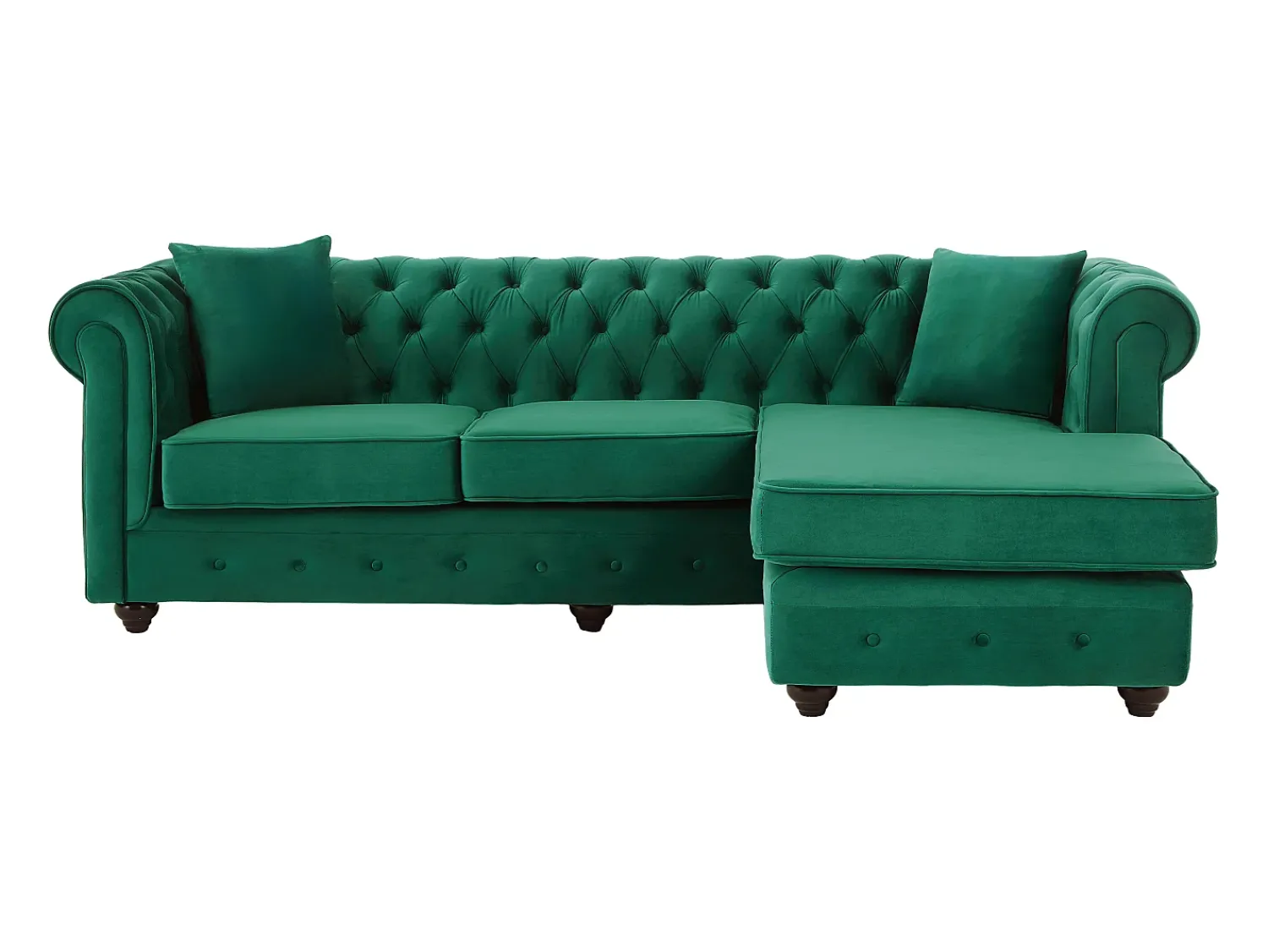 Vente-unique Sofá de canto chesterfield reversível em veludo TOLEDO Verde