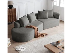 Sofá| Sofá de canto cinza claro - sofá de 4 lugares com 4 almofadas decorativas e encosto - chenille Cinzento claro