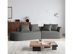 Clearance Sofá de canto cinza escuro - sofá de 4 lugares com 4 almofadas decorativas e encosto - chenille Cinzento