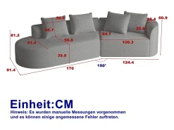 Clearance Sofá de canto cinza escuro - sofá de 4 lugares com 4 almofadas decorativas e encosto - chenille Cinzento