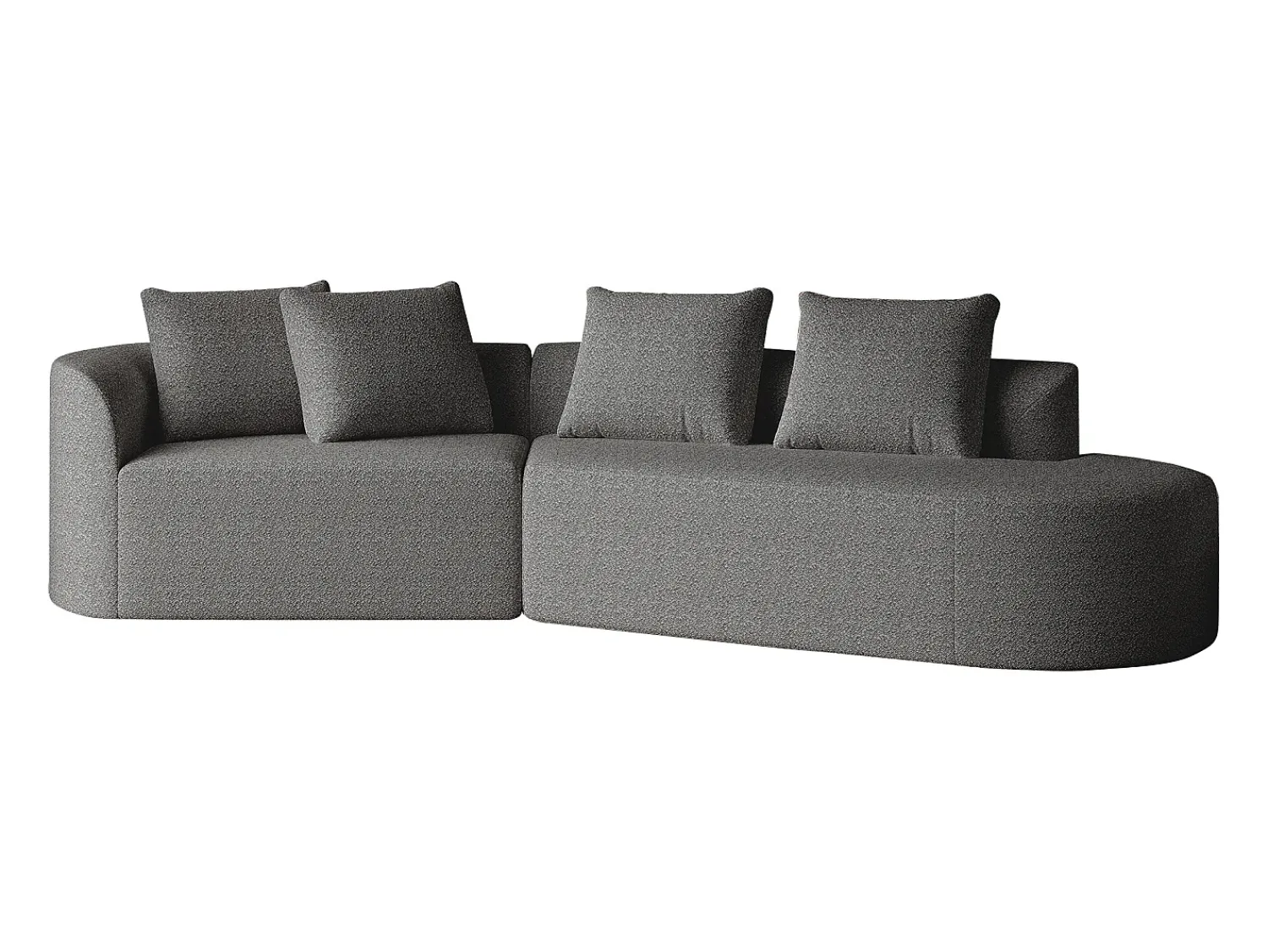 Sofá de canto cinza escuro - sofá de 4 lugares com 4 almofadas decorativas e encosto - chenille^ Sofá