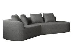 Sofá de canto cinza escuro - sofá de 4 lugares com 4 almofadas decorativas e encosto - chenille^ Sofá