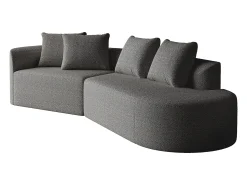Sofá de canto cinza escuro - sofá de 4 lugares com 4 almofadas decorativas e encosto - chenille^ Sofá