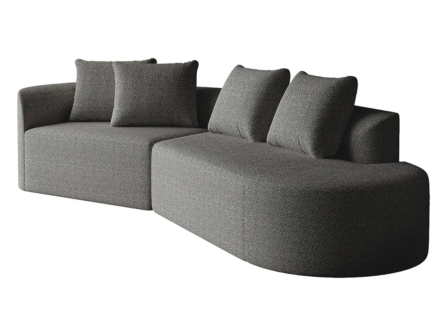 Sofá de canto cinza escuro - sofá de 4 lugares com 4 almofadas decorativas e encosto - chenille^ Sofá