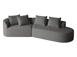 Sofá de canto cinza escuro - sofá de 4 lugares com 4 almofadas decorativas e encosto - chenille^ Sofá