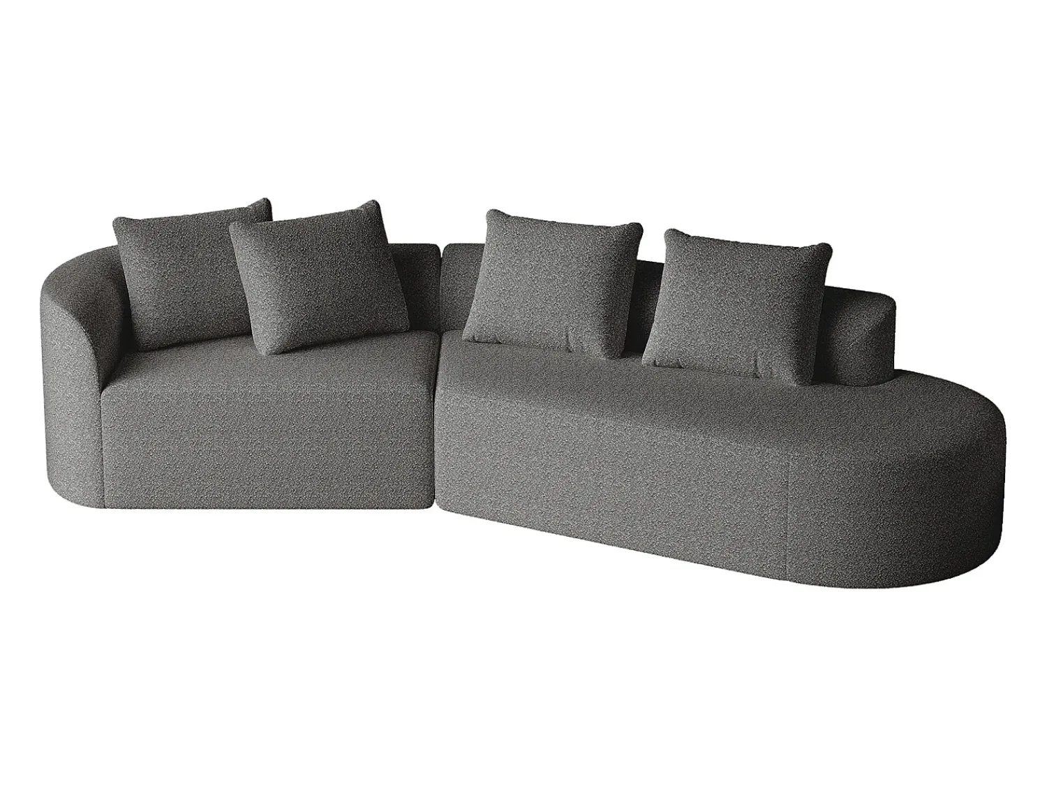 Sofá de canto cinza escuro - sofá de 4 lugares com 4 almofadas decorativas e encosto - chenille^ Sofá