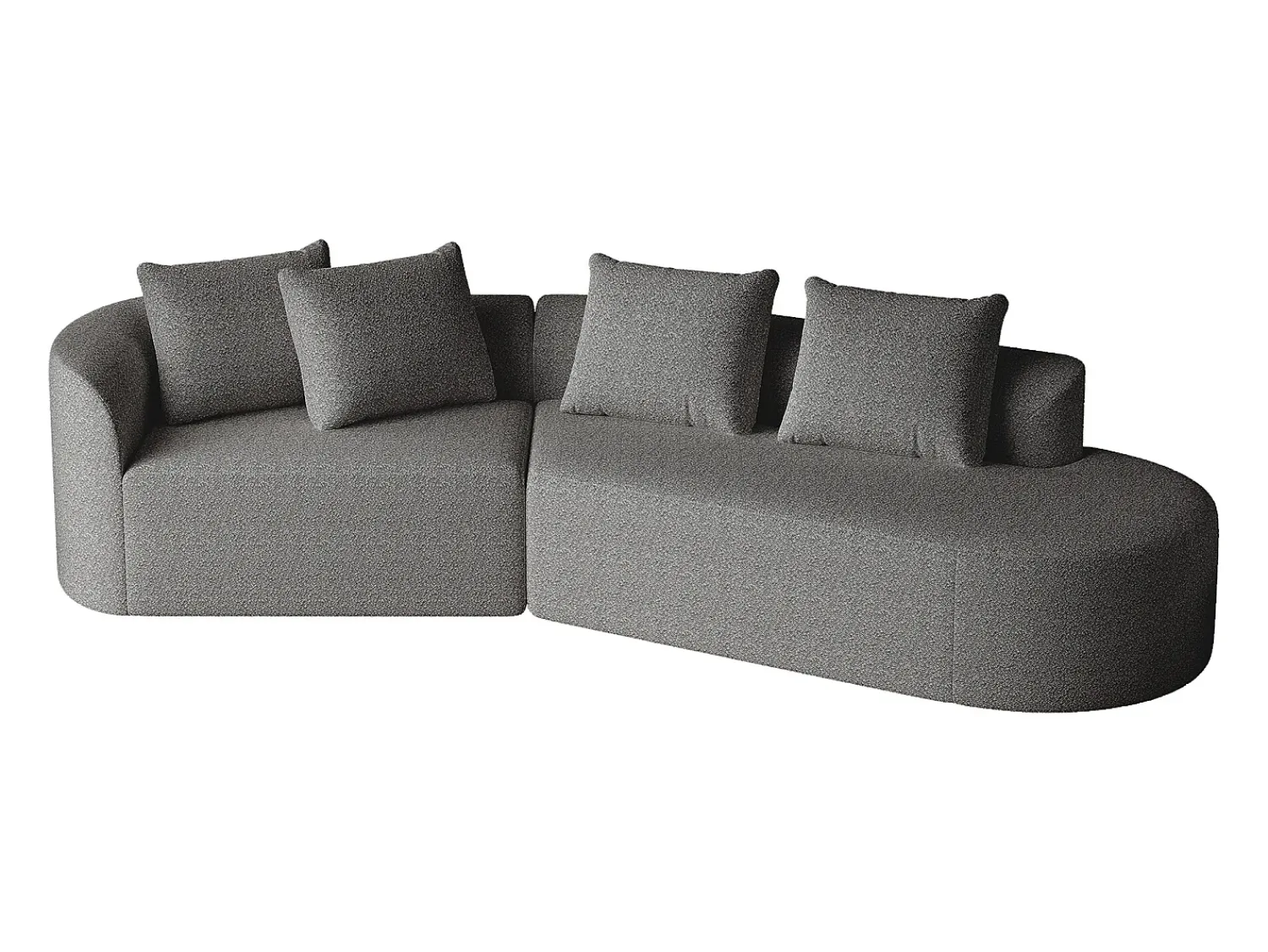 Sofá de canto cinza escuro - sofá de 4 lugares com 4 almofadas decorativas e encosto - chenille^ Sofá