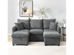 Clearance Sofá de canto - Sofá de 3 lugares com 2 gavetas e 2 bancos de arrumação - chenille Cinzento