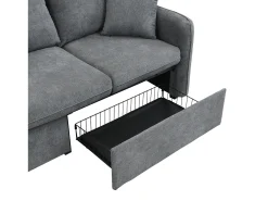 Clearance Sofá de canto - Sofá de 3 lugares com 2 gavetas e 2 bancos de arrumação - chenille Cinzento