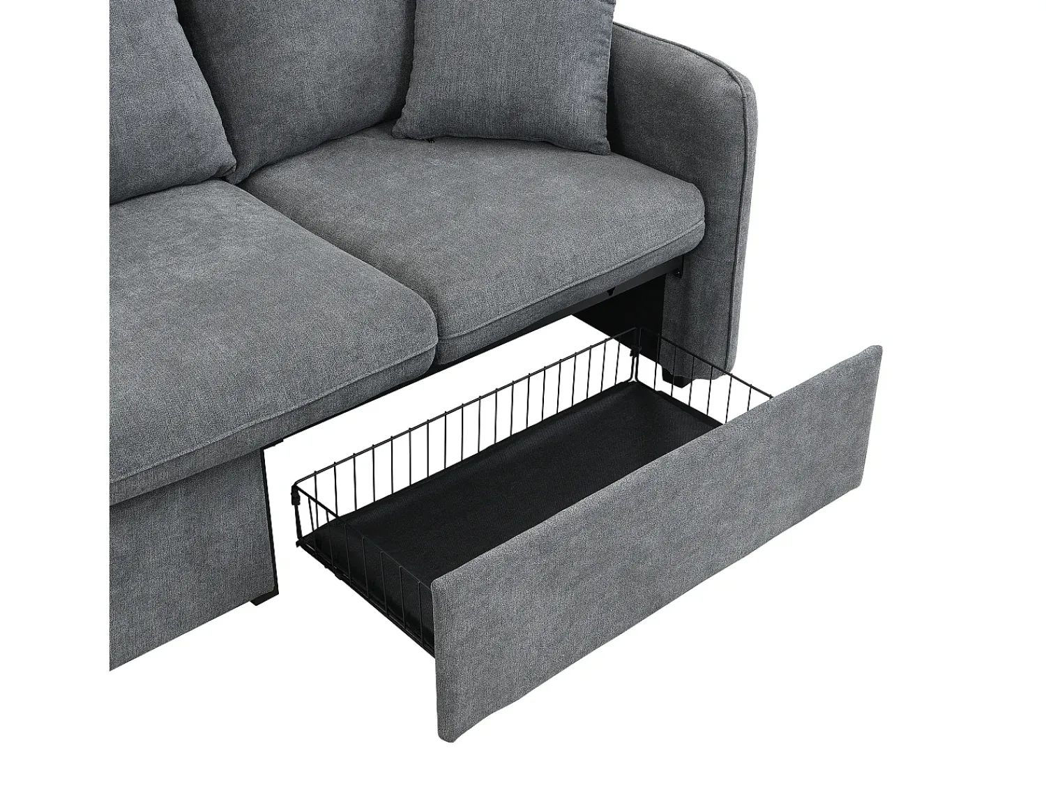 Clearance Sofá de canto - Sofá de 3 lugares com 2 gavetas e 2 bancos de arrumação - chenille Cinzento