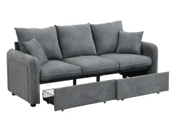 Clearance Sofá de canto - Sofá de 3 lugares com 2 gavetas e 2 bancos de arrumação - chenille Cinzento