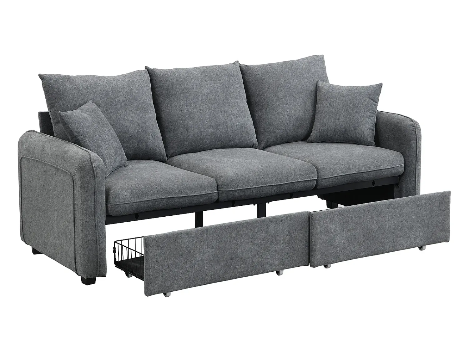 Clearance Sofá de canto - Sofá de 3 lugares com 2 gavetas e 2 bancos de arrumação - chenille Cinzento