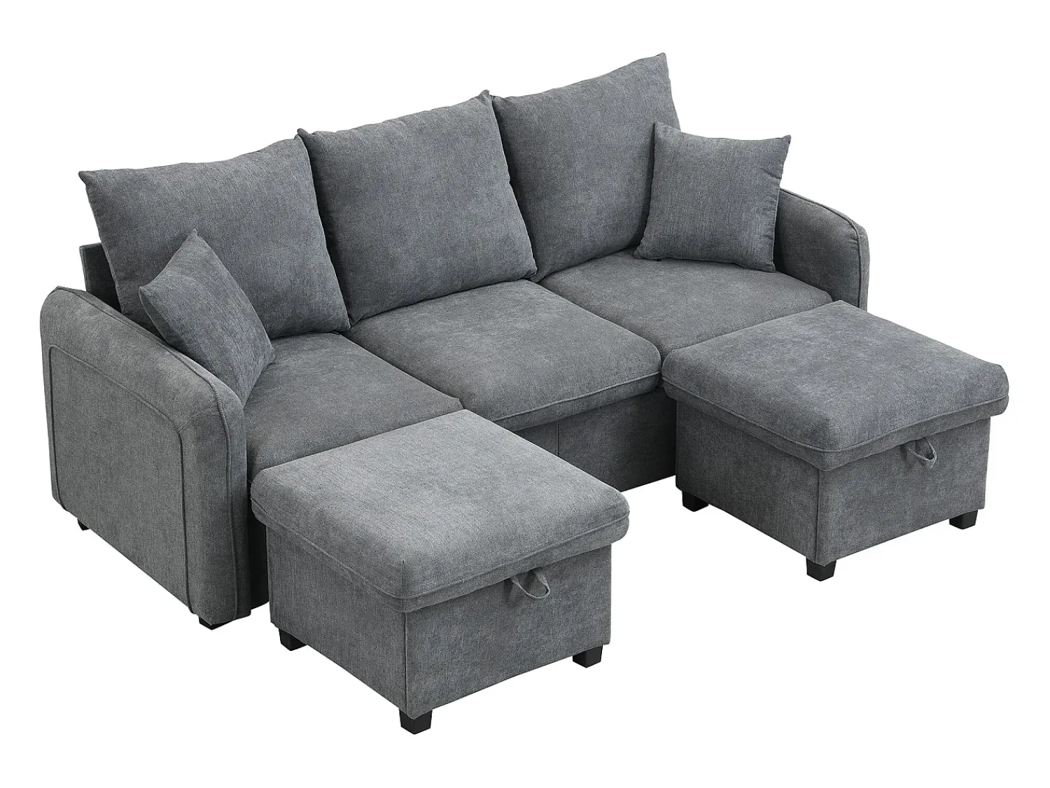 Clearance Sofá de canto - Sofá de 3 lugares com 2 gavetas e 2 bancos de arrumação - chenille Cinzento