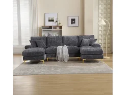 Sofá de canto - Sofá de 4 lugares com assentos e almofadas - chenille - para sala e quarto^ Sofá