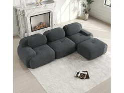 Sofá de canto - Sofá de 3 lugares com braços curvos e almofadas decorativas - bombazine^ Sofá