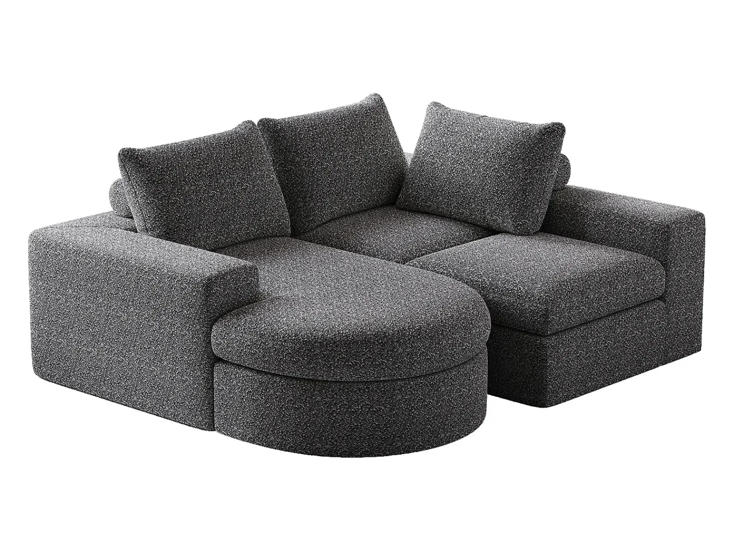 Sofá| Sofá de canto - Sofá de 3 lugares com 3 almofadas e 2 encostos de cabeça - chenille Cinzento