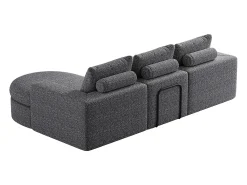Sofá| Sofá de canto - Sofá de 3 lugares com 3 almofadas e 2 encostos de cabeça - chenille Cinzento