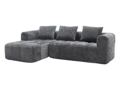 Hot Sofá de canto - Sofá de 3 lugares com compartimentos para arrumação e 3 almofadas - chenille - com chaise longue e braços Cinzento