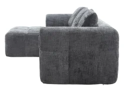 Hot Sofá de canto - Sofá de 3 lugares com compartimentos para arrumação e 3 almofadas - chenille - com chaise longue e braços Cinzento