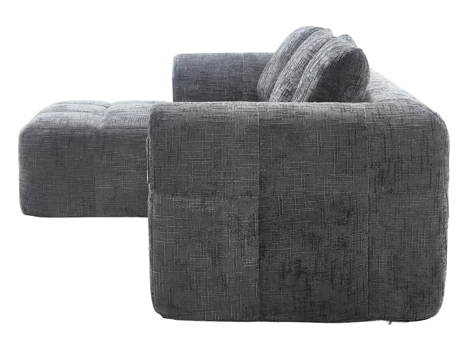 Hot Sofá de canto - Sofá de 3 lugares com compartimentos para arrumação e 3 almofadas - chenille - com chaise longue e braços Cinzento