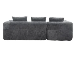 Hot Sofá de canto - Sofá de 3 lugares com compartimentos para arrumação e 3 almofadas - chenille - com chaise longue e braços Cinzento