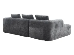 Hot Sofá de canto - Sofá de 3 lugares com compartimentos para arrumação e 3 almofadas - chenille - com chaise longue e braços Cinzento