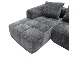 Hot Sofá de canto - Sofá de 3 lugares com compartimentos para arrumação e 3 almofadas - chenille - com chaise longue e braços Cinzento