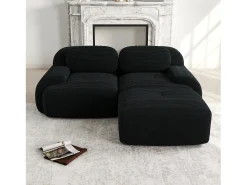 Sofá* Sofá de Canto com Braços Curvos - Sofá de 2 lugares com encosto e almofadas decorativas - Veludo cotelê Preto