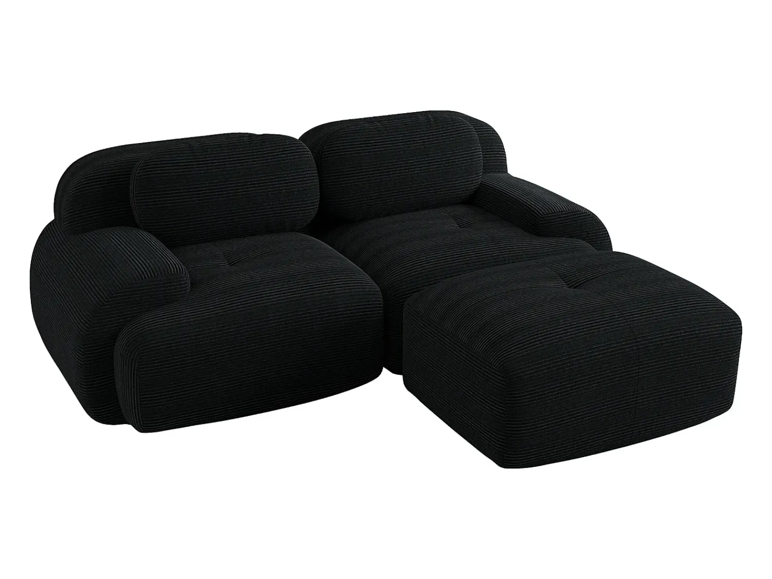 Sofá* Sofá de Canto com Braços Curvos - Sofá de 2 lugares com encosto e almofadas decorativas - Veludo cotelê Preto