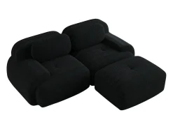 Sofá* Sofá de Canto com Braços Curvos - Sofá de 2 lugares com encosto e almofadas decorativas - Veludo cotelê Preto