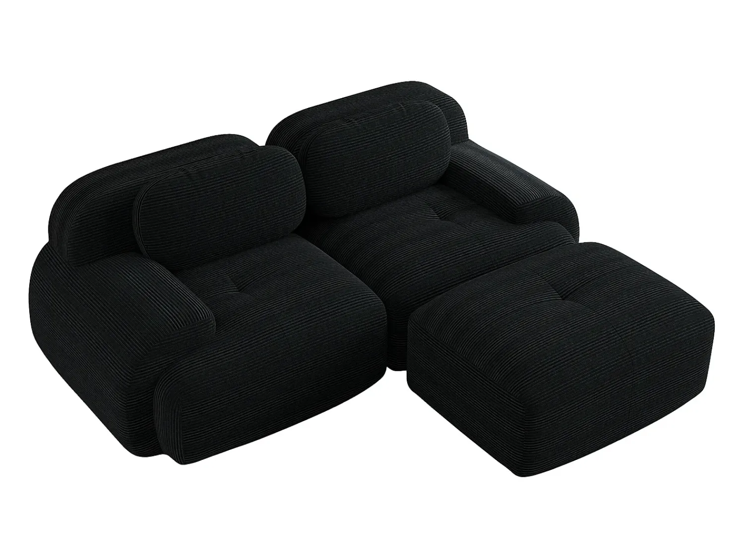 Sofá* Sofá de Canto com Braços Curvos - Sofá de 2 lugares com encosto e almofadas decorativas - Veludo cotelê Preto