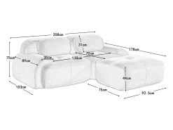 Sofá de canto com braços curvos - Sofá de 2 lugares com costas e almofadas decorativas - bombazine^ Sofá