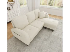 ModernLuxe Sofá de canto com chaise longue - 3 lugares - tecido de algodão e linho - Bege claro^ Sofá