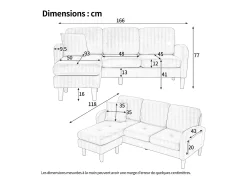 ModernLuxe Sofá de canto com chaise longue - 3 lugares - tecido de algodão e linho - Bege claro^ Sofá