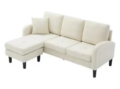 ModernLuxe Sofá de canto com chaise longue - 3 lugares - tecido de algodão e linho - Bege claro^ Sofá