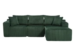 Sofá de canto com suporte para copos - Sofá de 3 lugares com cinco almofadas e bolsos laterais - bombazine Verde
