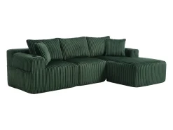 Sofá de canto com suporte para copos - Sofá de 3 lugares com cinco almofadas e bolsos laterais - bombazine Verde