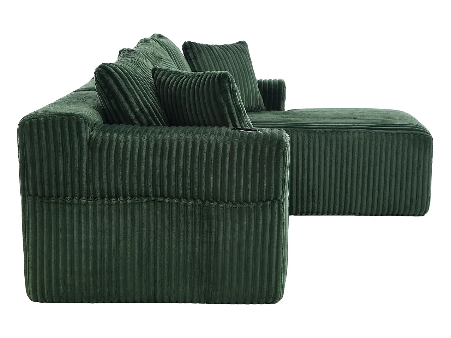 Sofá de canto com suporte para copos - Sofá de 3 lugares com cinco almofadas e bolsos laterais - bombazine Verde