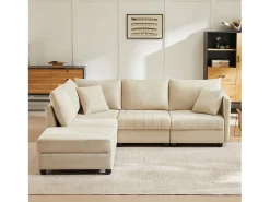Best ModernLuxe Sofá de canto contemporâneo - 5 lugares - com apoio pés conversível - formato em L - Bege