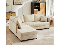 Best ModernLuxe Sofá de canto contemporâneo - 5 lugares - com apoio pés conversível - formato em L - Bege