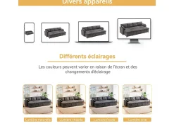 Sofá|DripeX Sofá de canto conversível com 2 baús, almofada e porta-copos - Algodão e linho - 270×130×86 cm - Cinza Cinzento