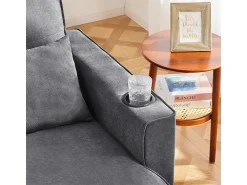 Sofá|DripeX Sofá de canto conversível com 2 baús, almofada e porta-copos - Algodão e linho - 270×130×86 cm - Cinza Cinzento