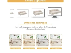 Sofá*DripeX Sofá de canto conversível com 2 baús, almofada e porta-copos - Algodão e linho - 270×130×86 cm - Bege