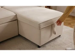 Sofá*DripeX Sofá de canto conversível com 2 baús, almofada e porta-copos - Algodão e linho - 270×130×86 cm - Bege