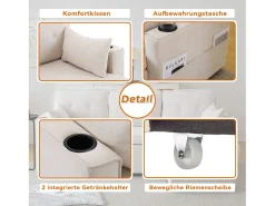 New Merax Sofá de canto conversível de 3 lugares com arrumação e porta-copos - Função dormir - Algodão e linho - Bege