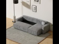 Best Concept-Usine Sofá de canto conversível em veludo cotelê cinza claro COSY Cinzento claro