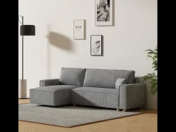 Best Concept-Usine Sofá de canto conversível em veludo cotelê cinza claro COSY Cinzento claro