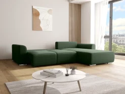 Best Vente-unique Sofá de canto conversível e reversível em tecido MELTANA Verde pinho