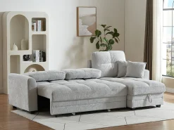 Clearance Vente-unique Sofá de canto conversível e reversível em tecido chenille cinza claro LUMARIO Cinzento claro